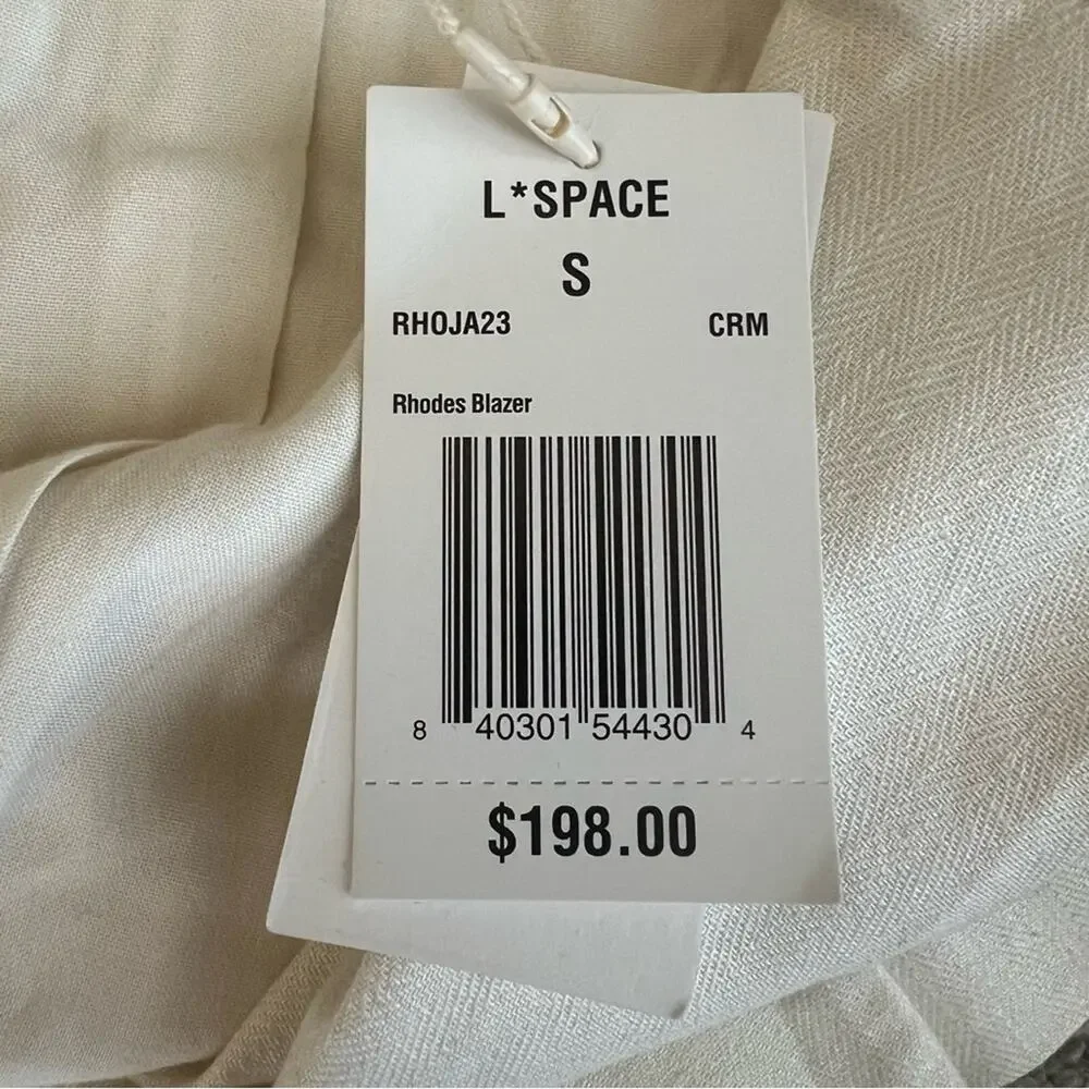 L*Space Women’s Rhodes White Cream Linen Cotton Double Breasted Long Blazer S
